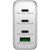 goobay USB-C PD Multiport-Schnellladegerät 100 Watt weiß, 1x USB-A QC, 3x USB-C PD, GaN-Technologie