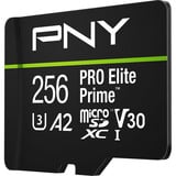 PNY Pro Elite Prime microSD 256 GB, Speicherkarte schwarz/grün, Class 10, U3, V30, A2, SD-Adapter