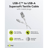 goobay Supersoftes USB 2.0 Textilkabel, USB-A Stecker > USB-C Stecker weiß, 2 Meter