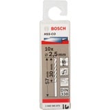 Bosch Metall-Spiralbohrer HSS-Co, Ø 2,5mm 10 Stück, Arbeitslänge 30mm