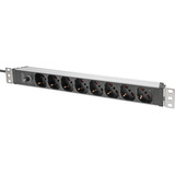 Digitus 19" Steckdosenleiste mit Aluminiumprofil, 8-fach italienischer Ausgang, 1HE rot/aluminium, 2 Meter Kabel, Vorsicherung 10A, IEC C14-Stecker