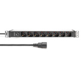 Digitus 19" Steckdosenleiste mit Aluminiumprofil, 8-fach italienischer Ausgang, 1HE rot/aluminium, 2 Meter Kabel, Vorsicherung 10A, IEC C14-Stecker