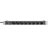 Digitus 19" Steckdosenleiste mit Aluminiumprofil, 8-fach italienischer Ausgang, 1HE rot/aluminium, 2 Meter Kabel, Vorsicherung 10A, IEC C14-Stecker