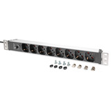 Digitus 19" Steckdosenleiste mit Aluminiumprofil, 8-fach italienischer Ausgang, 1HE rot/aluminium, 2 Meter Kabel, Vorsicherung 10A, IEC C14-Stecker