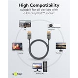 goobay DisplayPort Kabel 2.0/2.1 Slim silber/schwarz, 2 Meter