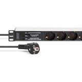 Digitus Steckdosenleiste 19" PDU mit Aluminiumprofil, 7-fach schwarz/aluminium, 2 Meter Kabel, 1 HE, mit Netzfilter und Überspannungsschutz