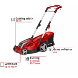 EINHELL Power X-Change Akku-Rasenmäher RASARRO 36/36, 36Volt (2x18V) rot/schwarz, 2x Li-Ionen Akku Plus 3,0Ah