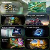 Hisense ULED 75E8S MiniLED , QLED-Fernseher 189 cm (75 Zoll), schwarz/dunkelgrau, UltraHD/4K, Triple Tuner, Subwoofer, 144Hz Panel