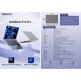 GEEKOM GEEKBOOK X14 PRO, Notebook silber, Intel® Core™ Ultra 5 125H, Intel® Arc™ Graphics, 32 GB LPDDR5X, 1 TB (1 TB SSD), Windows 11 Pro