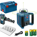 Bosch Rotationslaser GRL 300 HVG Professional, mit Halterung blau/schwarz, grüne Laserlinie, mit Laser-Empfänger LR 1, VARTA Ladegerät + Akkus, in L-BOXX