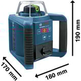 Bosch Rotationslaser GRL 300 HVG Professional, mit Halterung blau/schwarz, grüne Laserlinie, mit Laser-Empfänger LR 1, VARTA Ladegerät + Akkus, in L-BOXX