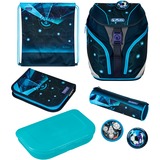 Herlitz SoftLight Plus Space Boy, Schulranzen dunkelblau/hellblau, inkl. befülltem 16 tlg. Schüleretui, Faulenzermäppchen, Sportbeutel