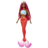 Mattel Barbie Meerjungfrau Puppe mit magentafarbenen Haaren rot, Schwanzflosse in tropischem Rot und Haarband