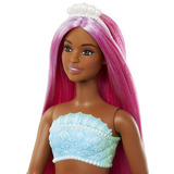 Mattel Barbie Meerjungfrau Puppe mit magentafarbenen Haaren rot, Schwanzflosse in tropischem Rot und Haarband