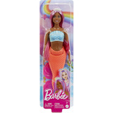 Mattel Barbie Meerjungfrau Puppe mit magentafarbenen Haaren rot, Schwanzflosse in tropischem Rot und Haarband