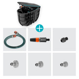 GARDENA Undercover Schlauchbox RollUp M, 20 Meter, Schlauchtrommel schwarz/türkis