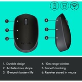 Logitech M171 Wireless, Maus schwarz/grau, 3 Tasten, für Links- und Rechtshänder, kompatibel mit PC/Mac