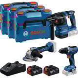 Bosch 18V Profi Set, GBH 18V-22 + GSR 18V-65 + GWS 18V-8 Professional, Werkzeug-Set blau, 2x Li-Ion Akku 5,0Ah, in 3 L-BOXXen