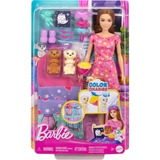 Mattel Barbie-Puppe und Welpen-Pyjama-Party-Spielset mit 2 Spielzeughunden mehr als 10 Zubehörteile, Farbwechsel