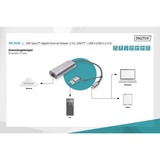 Digitus USB 3.2 Gen 1 Adapter, USB-C Stecker > RJ-45 Buchse grau, 15cm, 10/100/1.000/2.500 Mbps