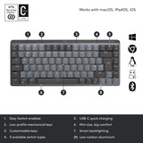 Logitech MX Mechanical Mini, Tastatur hellgrau/dunkelgrau, DE-Layout, lineare Schalter, Logi Bolt, Bluetooth