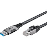 goobay Ethernet-Kabel USB-A 3.2 Gen1 Stecker > RJ-45 Stecker, LAN-Adapter schwarz/silber, 10 Meter, geflochtener Textilmantel