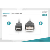 Digitus USB 2.0 Kabel, USB-A Stecker > mini USB Stecker schwarz, 1,8 Meter