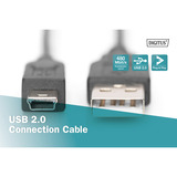 Digitus USB 2.0 Kabel, USB-A Stecker > mini USB Stecker schwarz, 1,8 Meter