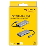 DeLOCK Externer USB 3.2 Gen 2 USB Type-C Hub, USB-Hub grau, USB-C