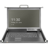 Digitus Modulare HD LCD KVM Konsole mit 17" TFT 16 Port HDMI, KVM-Switch schwarz, deutsches Tastaturlayout, 16 Port HDMI KVM-Switch, Touchpad