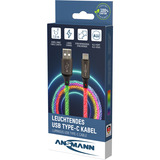 Ansmann USB-A auf USB Typ-C Kabel schwarz/transparent, 1 Meter, mit LED 