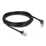 DeLOCK Patchkabel RJ-45 Cat.6a S/FTP, Slim 90° gewinkelt schwarz, 5 Meter, 1x gerader, 1x unten abgewinkelter Stecker