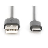 Digitus USB 2.0 Anschlusskabel USB-A > USB-C schwarz, 1 Meter, PD, Laden mit bis zu 15 Watt