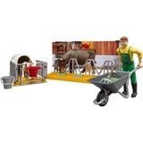 bruder 62611 bworld Kuh- und Kälberstall mit Landwirt, Kulisse mehrfarbig