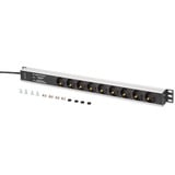 Digitus Steckdosenleiste PDU mit Aluminiumprofil, 9-fach schwarz/aluminium, 2 Meter Kabel, 1 HE, mit Netzfilter und Überspannungsschutz