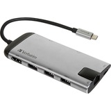 Verbatim USB-C Multiport-Hub, Dockingstation grau, HDMI, USB-A, RJ-45