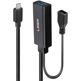 Lindy USB 3.2 Gen 1 Aktivverlängerungskabel, USB-C Stecker > USB-A Buchse schwarz, 3 Meter