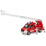 bruder MB Sprinter Feuerwehr mit Light & Sound Modul, Modellfahrzeug rot/weiß, Drehleiter, Pumpe