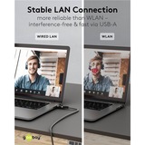 goobay Ethernet-Kabel USB-A 3.2 Gen1 Stecker > RJ-45 Stecker schwarz/silber, 1,5 Meter, geflochtener Textilmantel