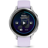 Garmin Venu 4 - 41 mm, Smartwatch silber/grau, Silikon-Armband in lavendelblau