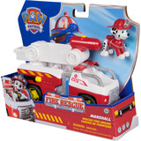 Spin Master Paw Patrol Fire Rescue - Marshalls Feuerwehr-Fahrzeug, Spielfahrzeug mit kippbarer Leiter, Geschoss-Abwurf und Marshall Hundefigur