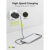 goobay Apple Lightning / USB-C PD-Ladeset nano 20 Watt, Ladegerät schwarz, PD, 1 Meter Kabel