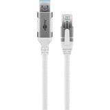goobay Ethernet-Kabel USB-A 3.2 Gen1 Stecker > RJ-45 Stecker, LAN-Adapter weiß, 3 Meter, geflochtener Textilmantel