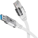 goobay Ethernet-Kabel USB-A 3.2 Gen1 Stecker > RJ-45 Stecker, LAN-Adapter weiß, 3 Meter, geflochtener Textilmantel