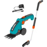 GARDENA Akku-Grasschere ComfortCut Li Set, 3,6Volt türkis/schwarz, Li-Ionen-Akku 3Ah, mit Stiel u. Rädern
