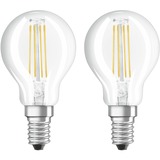 LEDVANCE OSRAM LED BASE FILAMENT CL P 40 4 W/827 E14 M2, LED-Lampe Doppelpack, ersetzt 40 Watt, Filament