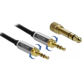 DeLOCK Klinkenkabel 3,5mm 3Pin Stecker > 3,5mm 3Pin Stecker schwarz, 2 Meter, mit zwei 6,35mm Schraubadaptern