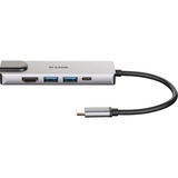 D-Link DUB-M520 USB-C Hub mit Ethernet und Powerdelivery, USB-Hub silber