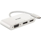 D-Link USB Adapter, USB-C Stecker > VGA + HDMI + DisplayPort Buchse weiß