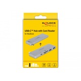 DeLOCK 3 Port Hub und 2 Slot Card Reader, Kartenleser silber, USB-C 3.2 Gen 1